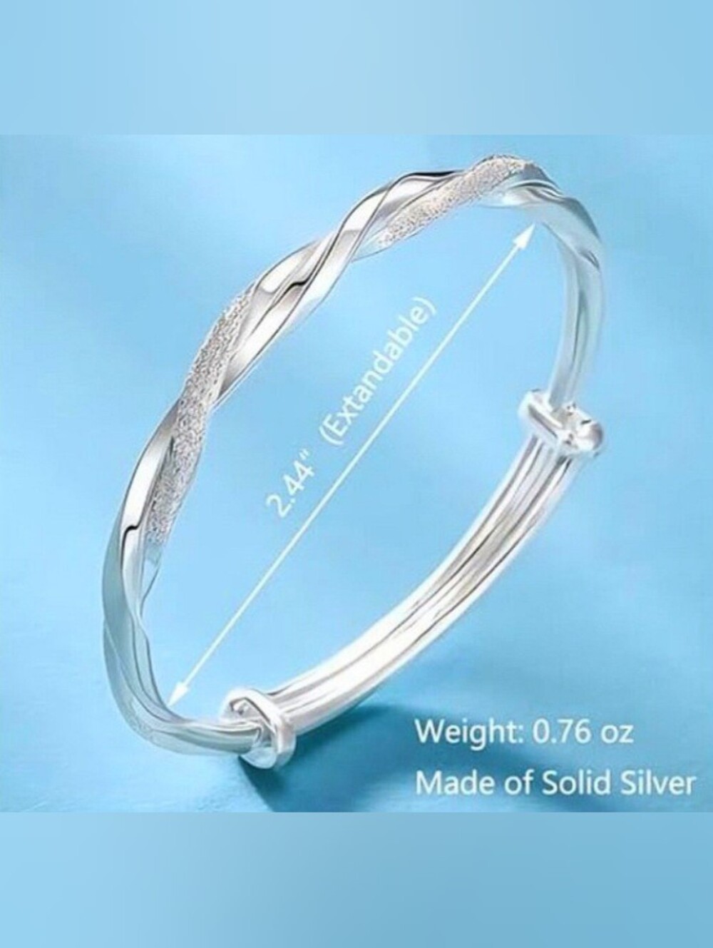 Sterling Silver S925 Adjustable Bangle Bracelet